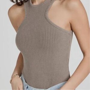 Agolde | Women’s Taupe Bea Cut Away Ribbed Pullover Sleeveless Tank Top, Size S